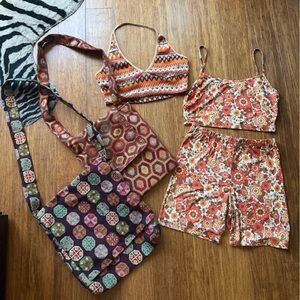 Colorful Boho Crop Tops and crossbody Bags Set bundle